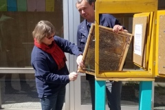 Jetzt wird der Bienenschaukasten installiert.